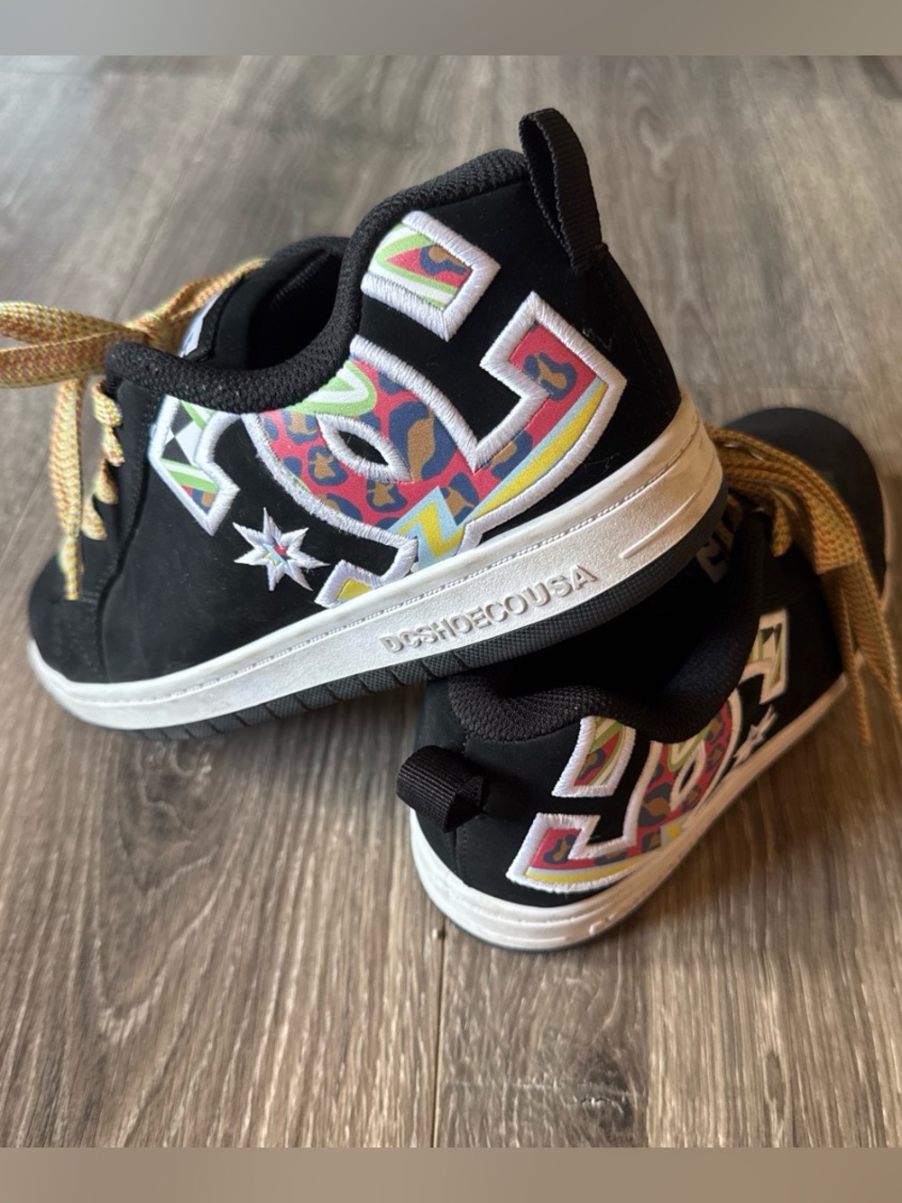 DC Kids Black Sneakers with Multicolor Logo Accents